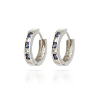 Sapphire & White Topaz Huggie Earrings in 9ct White Gold