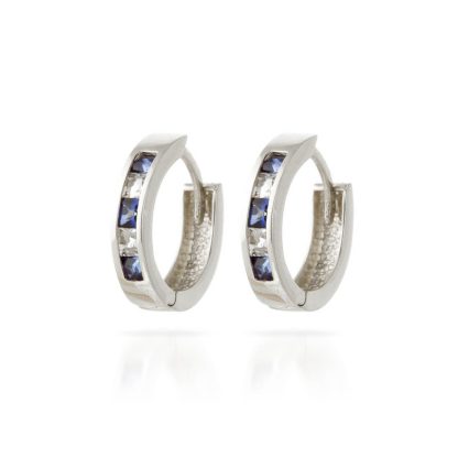 Sapphire & White Topaz Huggie Earrings in 9ct White Gold