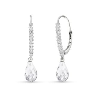 White Topaz & Diamond Laced Stem Drop Earrings in 9ct White Gold