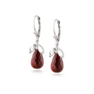 White Topaz & Ruby Snowdrop Earrings in 9ct White Gold