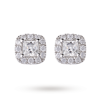 9ct White Gold 0.30ct Princess Cut Diamond Claw Halo Stud Earrings
