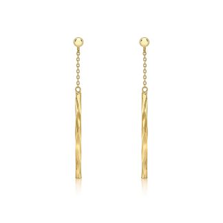 9ct Yellow Gold 3mm x 41.5mm Chain and Faceted Bar Drop Earrings