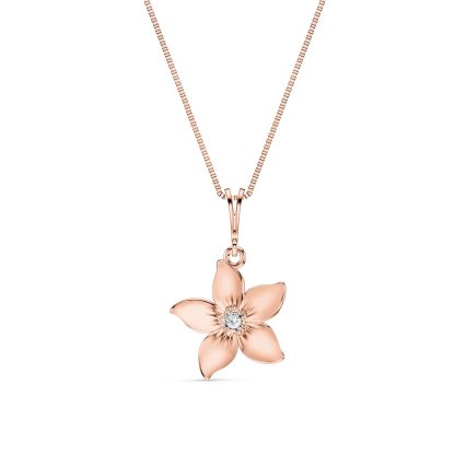 Diamond Flower Petal Pendant Necklace 0.05ct in 9ct Rose Gold