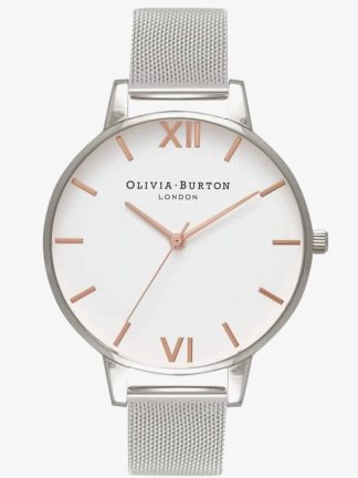 Olivia Burton White Dial Rose Gold And Silver Mesh Bracelet Watch OB16BD97
