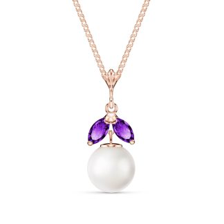 Pearl & Amethyst Snowdrop Pendant Necklace in 9ct Rose Gold