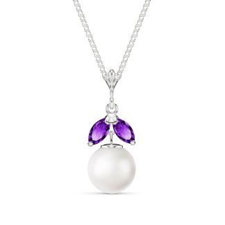 Pearl & Amethyst Snowdrop Pendant Necklace in 9ct White Gold