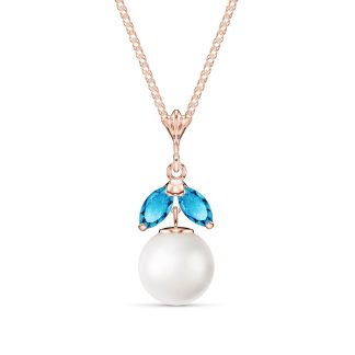 Pearl & Blue Topaz Snowdrop Pendant Necklace in 9ct Rose Gold