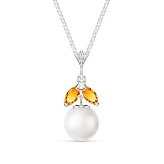 Pearl & Citrine Snowdrop Pendant Necklace in 9ct White Gold