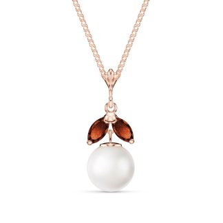 Pearl & Garnet Snowdrop Pendant Necklace in 9ct Rose Gold