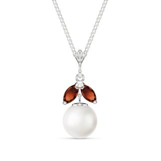 Pearl & Garnet Snowdrop Pendant Necklace in 9ct White Gold