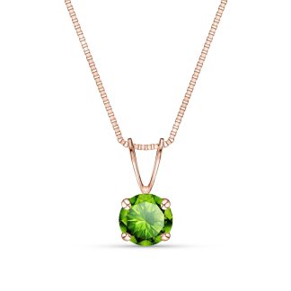 Round Cut Green Diamond Pendant Necklace 0.5ct in 9ct Rose Gold