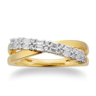 9cttw Yellow Gold 0.25cttw Baguette Cut Cross Over Eternity Ring - Ring Size I