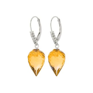 Citrine & Diamond Drop Earrings in 9ct White Gold