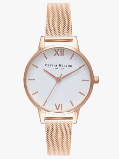 Olivia Burton White Dial Rose Gold Mesh Strap Watch OB16MDW01