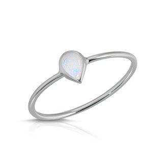 Pear cut Opal Ring 0.1ct in 9ct White Gold