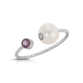 Pearl, Amethyst & Diamond Ring in 9ct White Gold