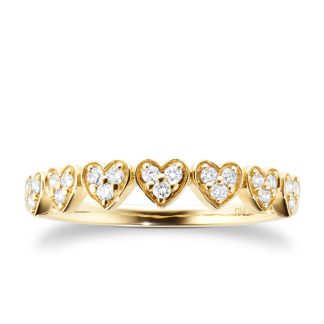 9ct Yellow Gold 0.18ct Diamond Heart Motif Eternity Ring