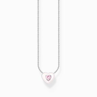Ladies Sterling Silver Heart Shaped Pink Stone Necklace