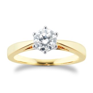 18ct Yellow Gold 0.70ct 6 Claw Solitaire Diamond Ring - Ring Size J