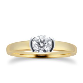 9ct Yellow Gold 0.50ct Half Bezel Solitaire Diamond Ring - Ring Size N