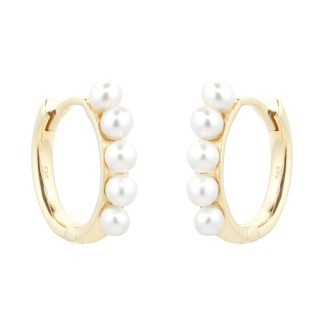 9ct Yellow Gold Pearl Hoops