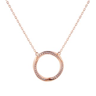Rose Gold Plated Silver Twisted Pave Cubic Zirconia Circle Pendant
