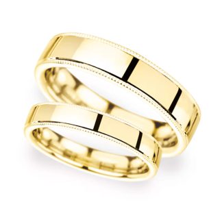 5mm D Shape Standard Milgrain Edge Wedding Ring In 9 Carat Yellow Gold