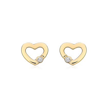 9ct Yellow Gold Cubic Zirconia Open Heart Stud Earrings