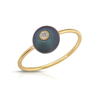 Black Pearl & Diamond Ring in 9ct Gold