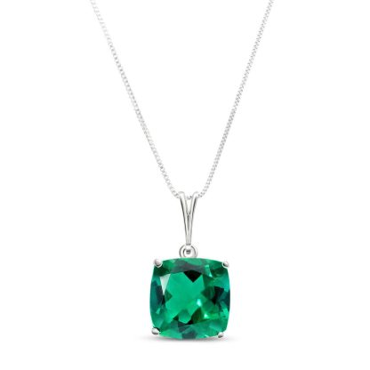 Cushion Cut Lab Grown Emerald Pendant Necklace 3.1ct in 9ct White Gold