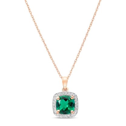 Emerald & Diamond Imogen Statement Halo Pendant Necklace in 9ct Rose Gold, Small