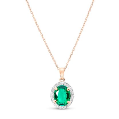 Emerald & Diamond Petite Eve Halo Pendant Necklace in 9ct Rose Gold