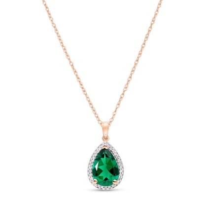 Emerald & Diamond Prominent Skyler Exquisite Halo Pendant Necklace in 9ct Rose Gold