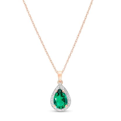 Emerald & Diamond Skyler Exquisite Halo Pendant Necklace in 9ct Rose Gold, Small