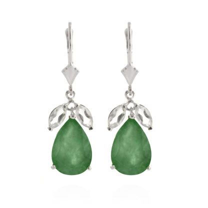 Emerald & White Topaz Blair Huggie Drop Earrings in 9ct White Gold