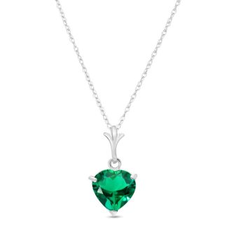 Heart Shaped Lab Grown Emerald Pendant Necklace 1ct in 9ct White Gold