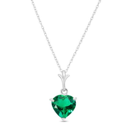 Heart Shaped Lab Grown Emerald Pendant Necklace 1ct in 9ct White Gold