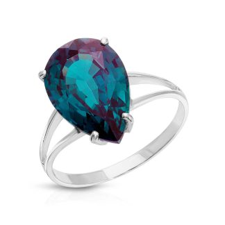 Lab Grown Alexandrite Pear Drop Ring 5ct in 9ct White Gold