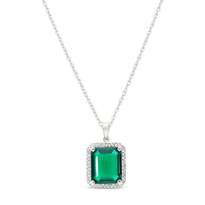 Lab Grown Emerald & Diamond Halo Pendant Necklace in 9ct White Gold