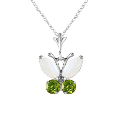 Opal & Peridot Mariah Delicate Butterfly Pendant Necklace in 9ct White Gold