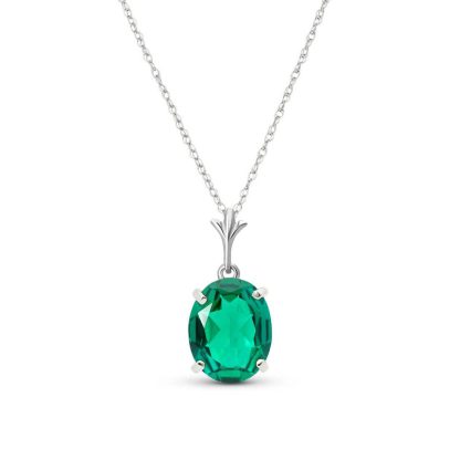 Oval Cut Lab Grown Emerald Pendant Necklace 1.9ct in 9ct White Gold