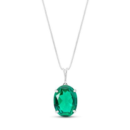 Oval Cut Lab Grown Emerald Pendant Necklace 4.5ct in 9ct White Gold