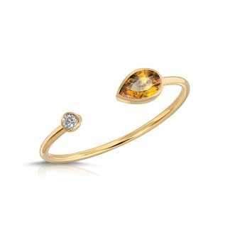 Pear Cut Citrine & Diamond Ring in 9ct Gold