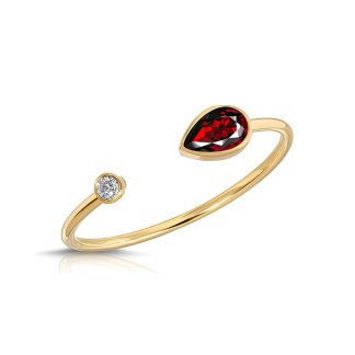 Pear Cut Garnet & Diamond Ring in 9ct Gold