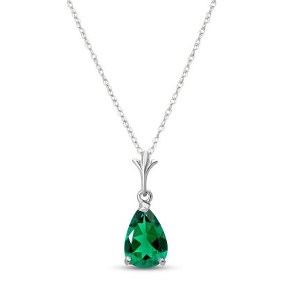 Pear Cut Lab Grown Emerald Pendant Necklace 1ct in 9ct White Gold