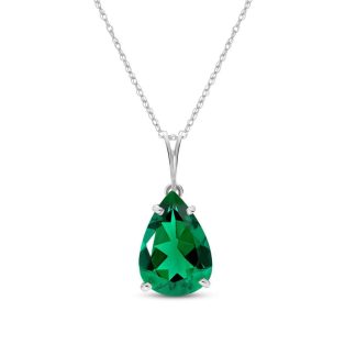 Pear Cut Lab Grown Emerald Pendant Necklace 3ct in 9ct White Gold