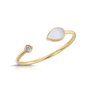 Pear Cut Opal & Diamond Ring in 9ct Gold