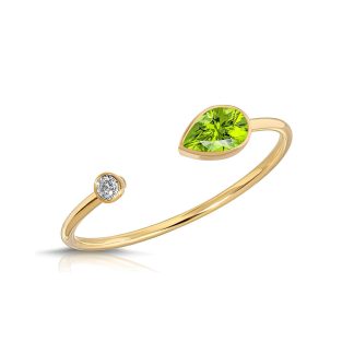 Pear Cut Peridot & Diamond Ring in 9ct Gold