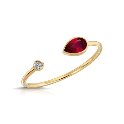 Pear Cut Ruby & Diamond Ring in 9ct Gold