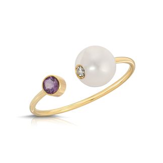 Pearl, Amethyst & Diamond Ring in 9ct Gold